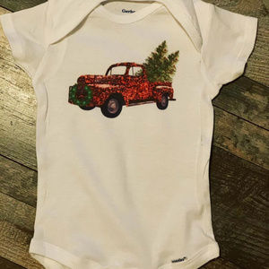 Infant Leopard Christmas Tree Truck Onesie